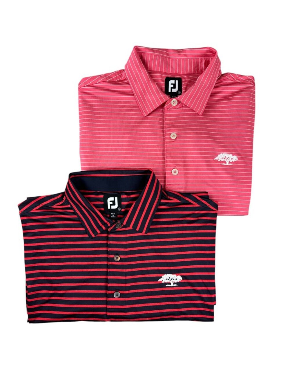 FOOTJOY XL Striped Golf Polo Black Red Pink Embroidered Club Shirts (Lot of 2)